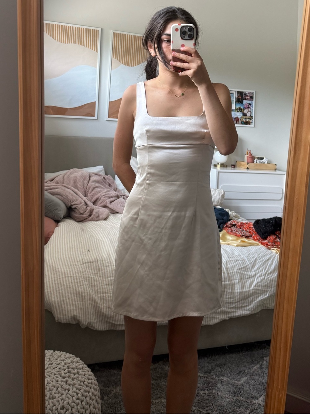 Princess Polly cream satin mini dress with open back size 6